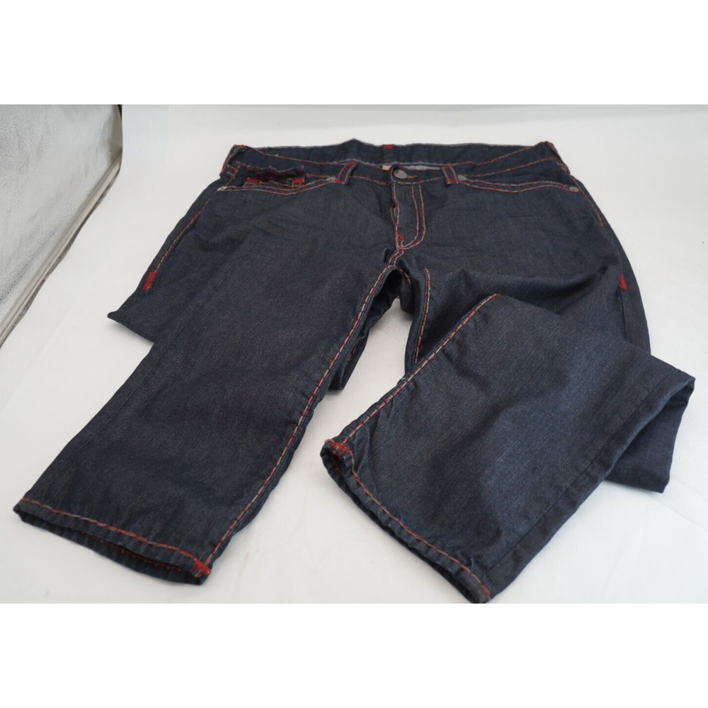 True Religion Red Stitched Mens Size 42 Geno Big T Flap Slim Denim Jeans NWT$199